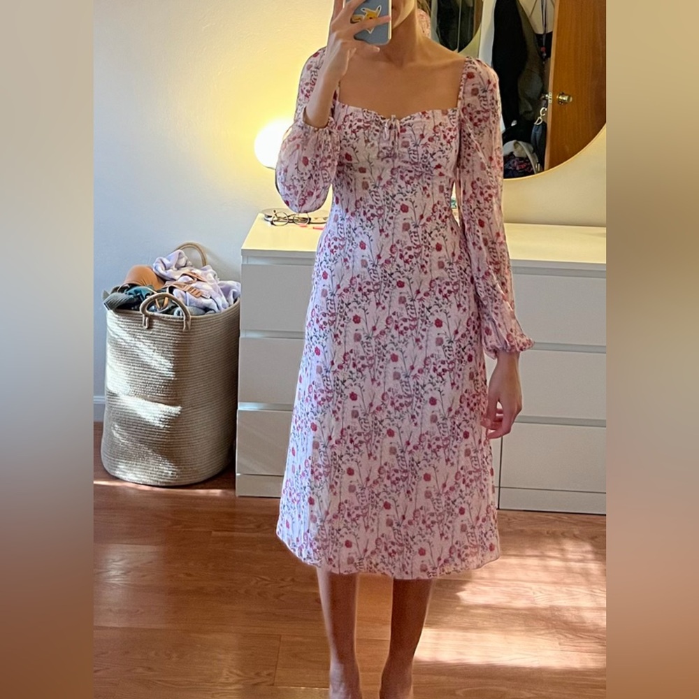 Aritzia Pink Floral Midi Dress